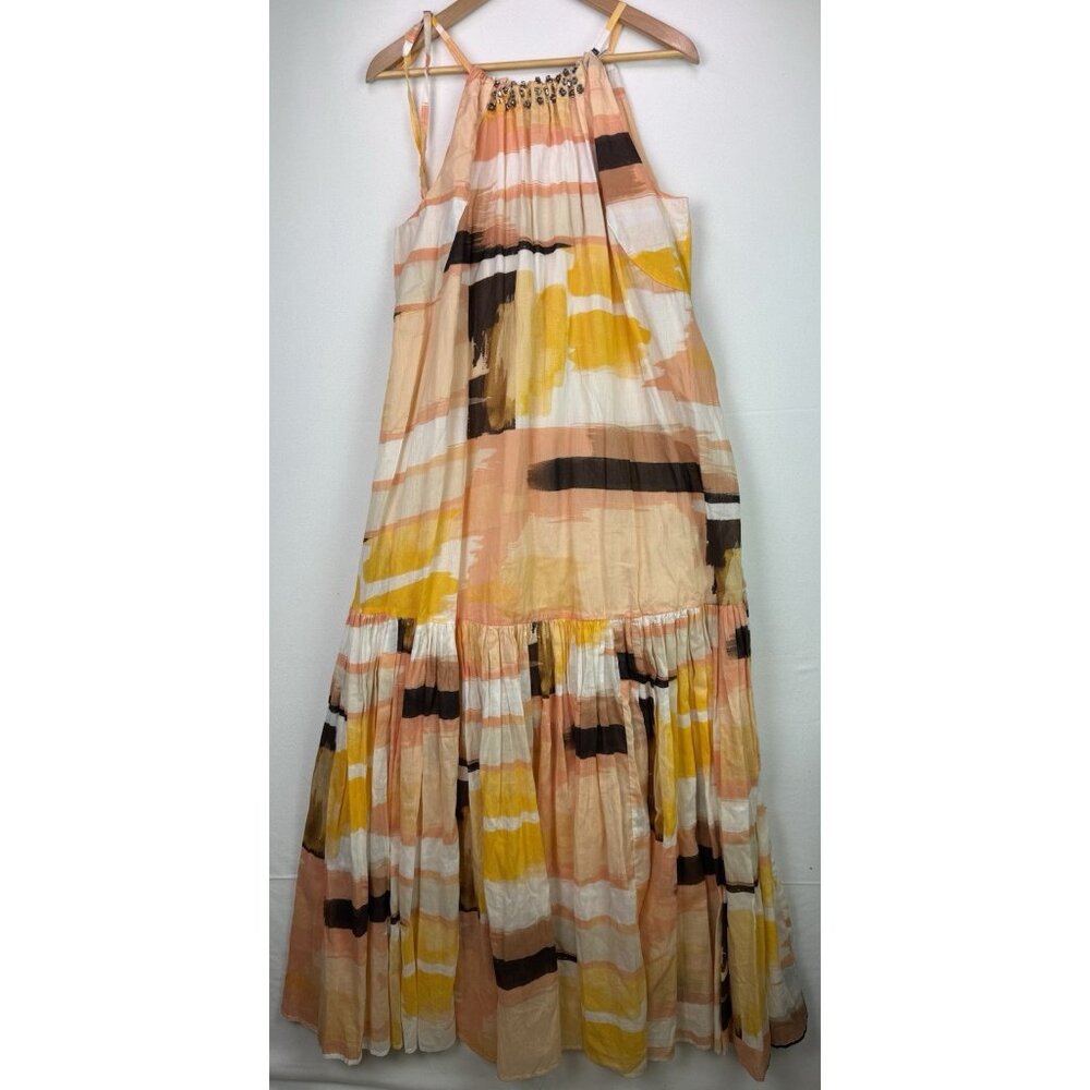 Lane Bryant Dress Coral Multicolor Halter Tie Neck Maxi Sleeveless Boho Sz 14/16